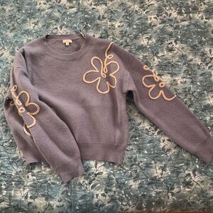 Debut Blue-Purple Sweater with Cream Floral Design
